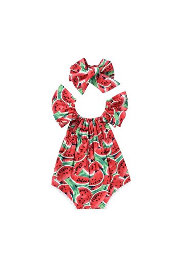 OEM Baby Girl Bodysuit Set With Headband, Watermelon Print, Cotton, 2 - 3 years, 110 cm