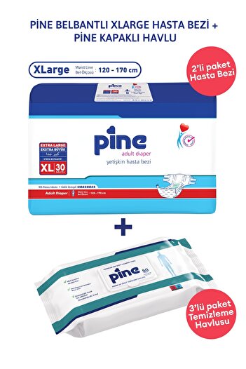 Pine Xlarge Patient Diaper Set with Waistband 3-Piece Cleaning Towel |   With Front Barrier – Pack of 5