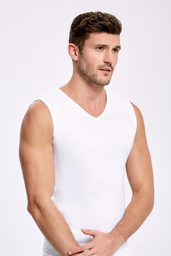 Loule Men's 100% Cotton V-Neck 3 Pieces Sleeveless White Undershirt Ll.Il10.Ke08.001