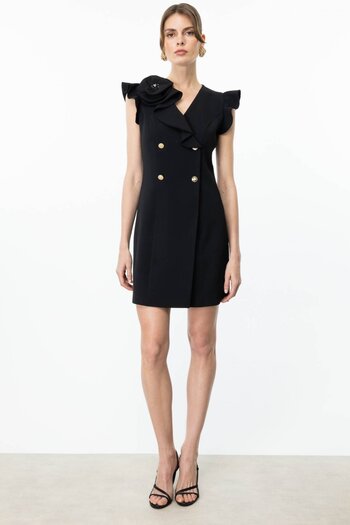 Ekol Rose Detailed Midi Dress Black 05048