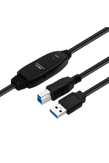 MicroConnect Przewód USB 3.2 Gen 1 A-B 10m M-M Active, Czarny, USB3.0AB10B