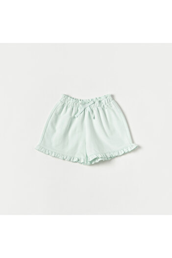 Juniors Solid Shorts with Ruffle Hem and Elasticated Waistband