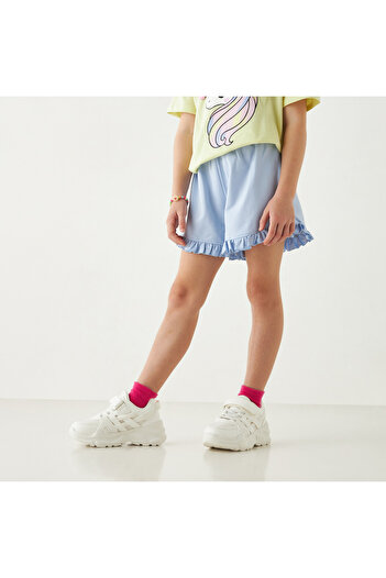 Juniors Solid Shorts with Ruffle Detail and Elasticated Waistband