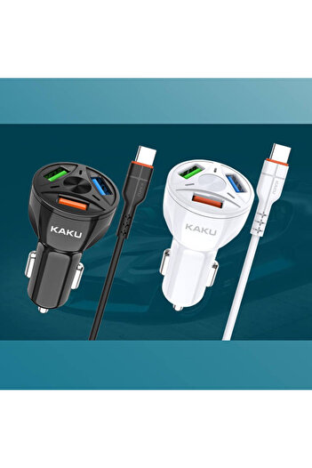 REDz Accessories Set adaptor auto KSC-493 cu cablu Type-C, 3 x USB, încărcare rapidă 20W, alb