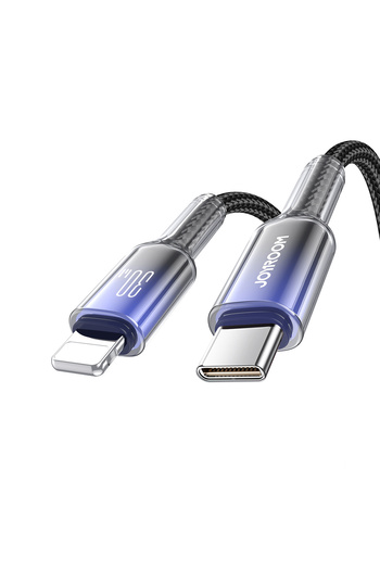 Joyroom Cablu USB-C la iPhone Lightning, seria Crystal-Clear, 30W, 1,2 m - Negru