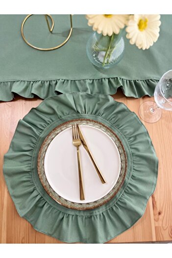 eyma home Mint Duck keten fırfırlı supla takımı (6adet ) leke tutmaz