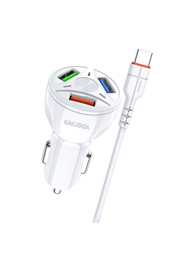 REDz Accessories Set adaptor auto KSC-493 cu cablu Type-C, 3 x USB, încărcare rapidă 20W, alb