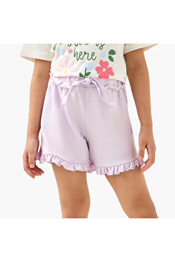 Juniors Solid Shorts with Ruffle Detail and Elasticated Waistband