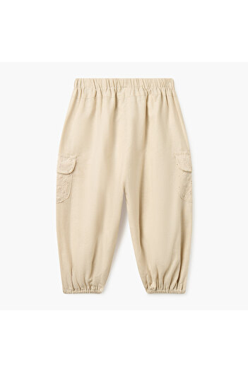 giggles Solid Joggers with Schiffli Detail Pockets and Elasticated Waistband