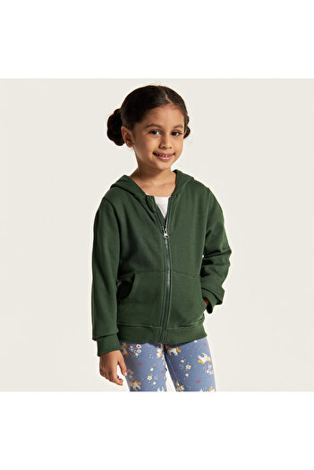 Juniors Solid Zip Through Jacket with Hood and Long Sleeves