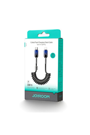Joyroom Cablu spiralat USB-C - iPhone Lightning Crystal-Clear Series 30W 1,5m - Negru