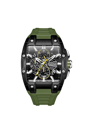 Quantum Hng1161.655 Men's Chronograph Wrist Watch |   Dark Green Silicone Cord, Sporty Design