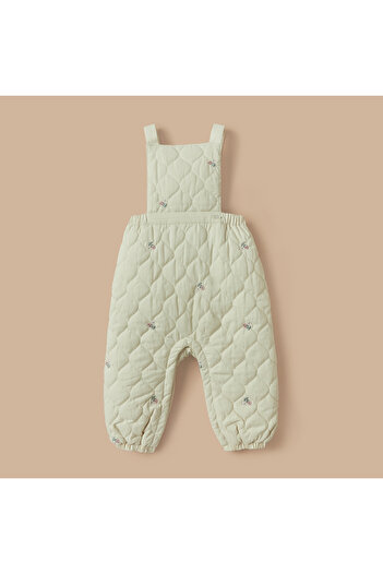 giggles Ribbed High Neck Top and Floral Embroidered Pinafore Set