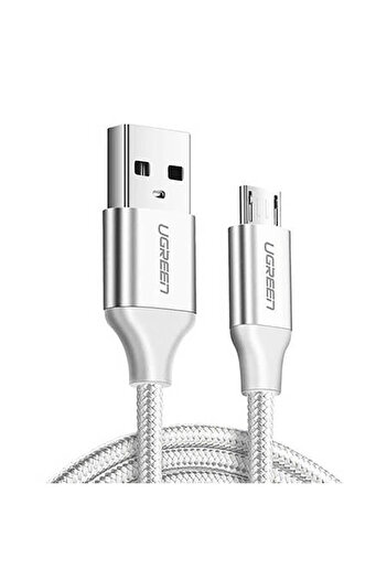 Ugreen Kabel przewód w oplocie USB-A - micro USB 2.4A 1m - biały