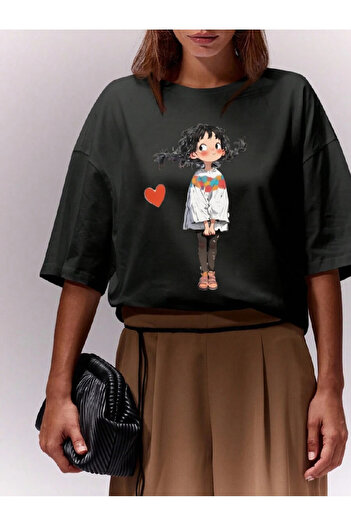 Pink Sky Unisex Cotton Black Oversize "Cute Girl" Printed Comfortable Casual T-Shirt