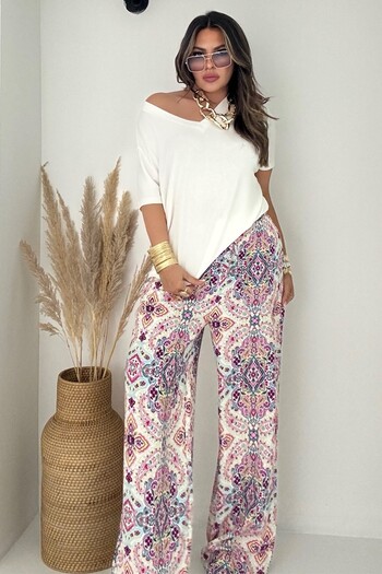 Sohotique By P Patterned Viscose Trousers Pink