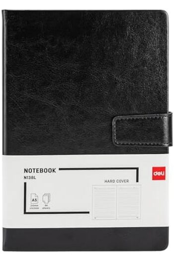 Deli 96-Sheets 80GSM Leather Cover Notebook, A5 Size, Black