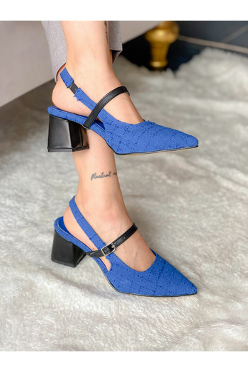 BERFONA CINDY SAKS SANDALE TUVETĂ CU DETAIL DE PIELE NEGRĂ, TĂLĂR DE 5 CM