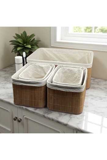 intoku Ivory 5-Piece Bamboo Basket / Multi-Purpose Bamboo Basket Set