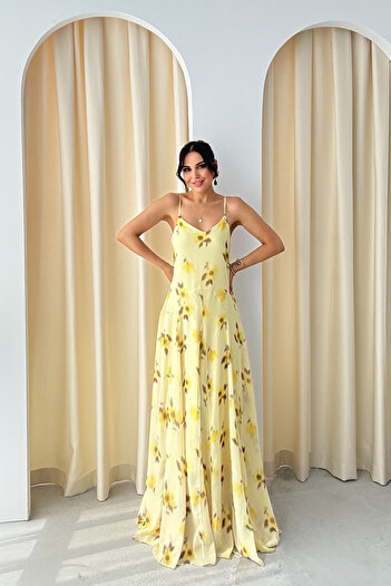 Seda Yalçın Atelier Yellow Floral Strap Detailed Tayna Dress