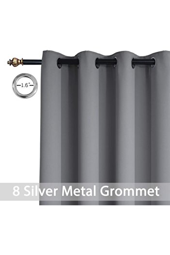 COOYA Grommet Blackout Curtains for Home,2-Piece Thermal Insulated Room Darkening Curtains(Grey,150x270cm)