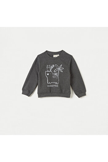 Juniors Animal Print Pullover with Crew Neck and Long Sleeves