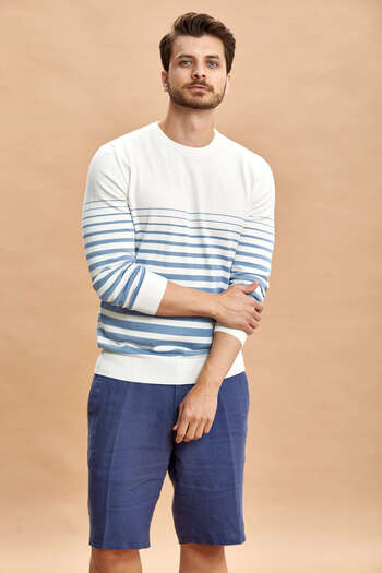 SMILE Cucino Ecru - Blue Striped Crew Neck Sweater