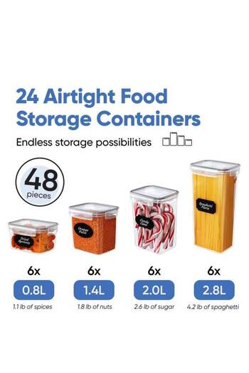 COOYA 24 pcs Airtight Food Storage Containers with Lids,Suitable for kitchens,Jars for Cereals Rice Flour