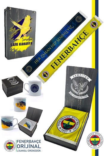 Fenerbahçe Оригінальний ліцензований «Ми завжди з тобою» Шаль Шарф Керамічний чайник набір Дерев'яна коробка