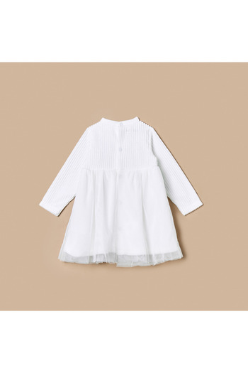 giggles Ribbed A-line Dress with High Neck and Long Sleeves