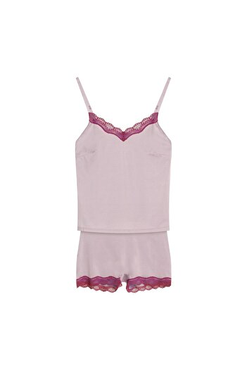 Bloovii Women's Pajama Two-Piece Set Satin Cami Top & Shorts with Lace | Selsey