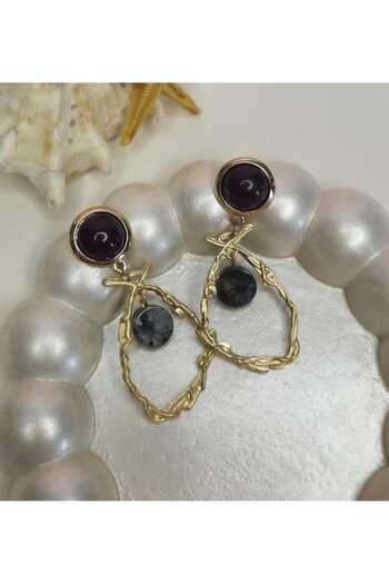 Ivory Pearl Gold Color Dangle Earrings with Natural Stones