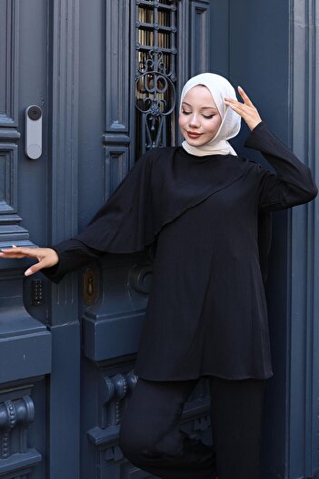 MİSSKAYLE Cloak Detailed Suit Black