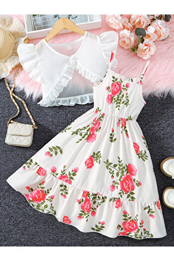 Take Two By Styli Floral Print Ruffle Hem Cami Dress and Ruffled Bolero Set