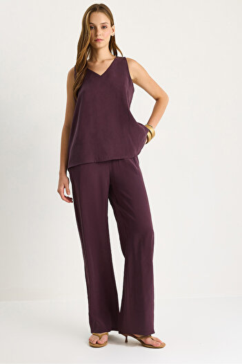 Bianco Lucci Women's V-Neck Strap Blouse Palazzo Pants Bottom-Top Set 3142 60283115