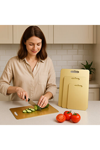 Gunesly 3-Piece Gold Titanium Plated Stainless Steel Cutting Board, Antibacterial, 304 Quality. Healthy Cut