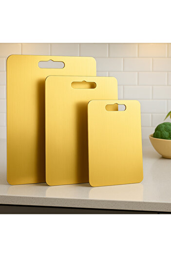 Gunesly 3-Piece Gold Titanium Plated Stainless Steel Cutting Board, Antibacterial, 304 Quality. Healthy Cut