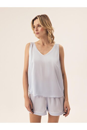ESOTIQ Set pijama pentru femei, format din două piese, top și pantaloni scurți, decolteu în V, ușor și elegant | Ryann