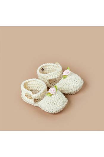 giggles Textured Booties with Floral Accent and Slip onClosure