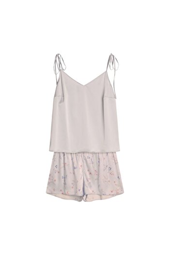 ESOTIQ Set pijama pentru femei, format din două piese, top și pantaloni scurți din satin cu model floral | Rar