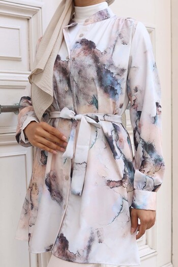 benguen Patterned Hijab Shirt Mink 701