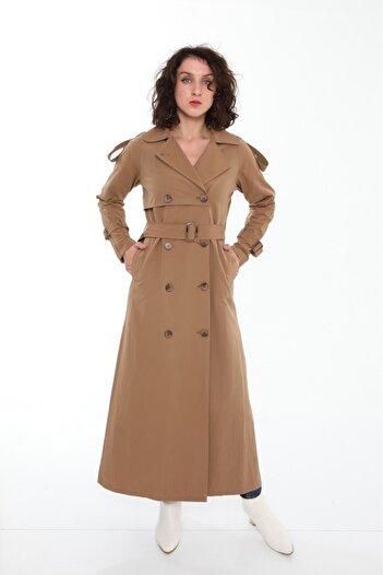 Jamila Raglan Sleeve Summer Unlined Full Length Women's Trench Coat, Cap