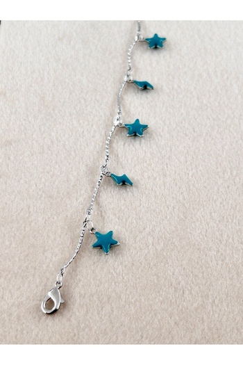 Siya Silver Steel Anklet with Blue Enameled Star Figure