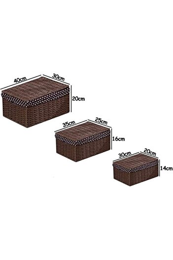 genric FFD Set of 3 Wicker Storage Baskets with Lids