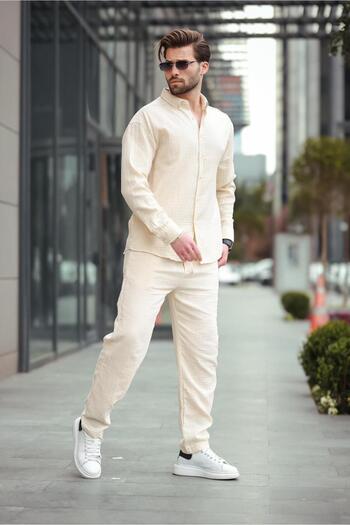 Madmext Beige Shirt Trousers Men's Double Suit E7322