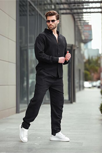 Madmext Black Shirt Pants Men's Double Suit E7322