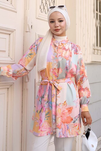 benguen Patterned Hijab Shirt Yellow 704