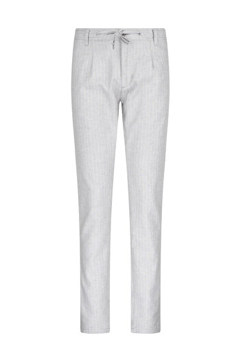 Hatemoğlu Gray Regular Fit Striped Linen Trousers with Side Pockets
