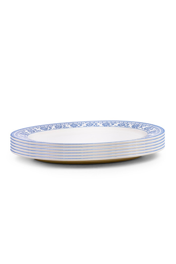 Claytan Plethora 14.2 inch Hand-Glazed Ceramic Oval Platter (Grey & White, Set Of 6)