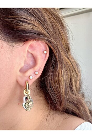 Gümüş sandık Tulip and Pearl Charmlı Hoop Earrings
